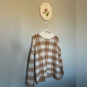 a.n.a Checkered Cowl Neck Sweater - Brown and Cream